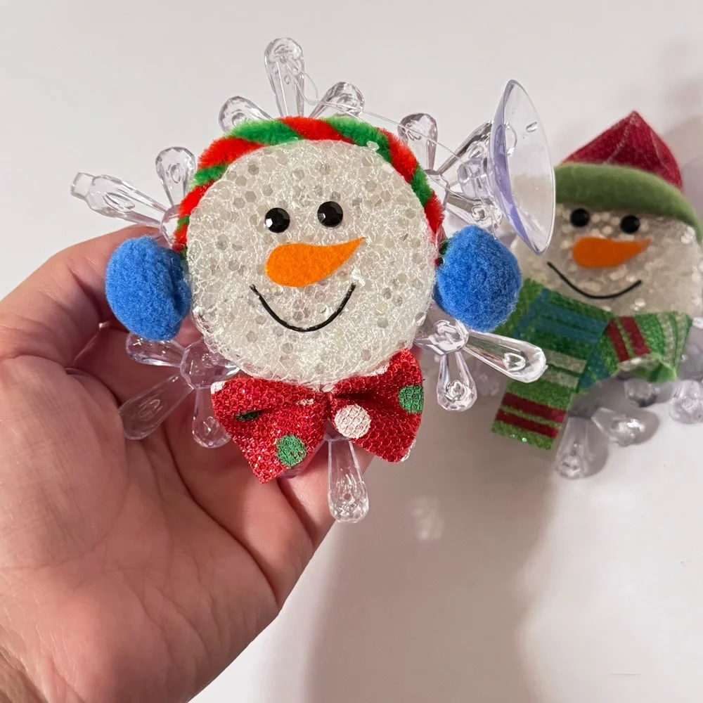 Pair of Snowmen on Snowflakes Plastic Hanging Christmas‎ Decor Suction Cup